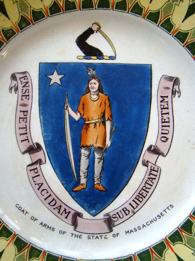 A fine and rare plate circa 1901-1914 depicting the Coat-of-arms for the State of Massachusetts — image 2